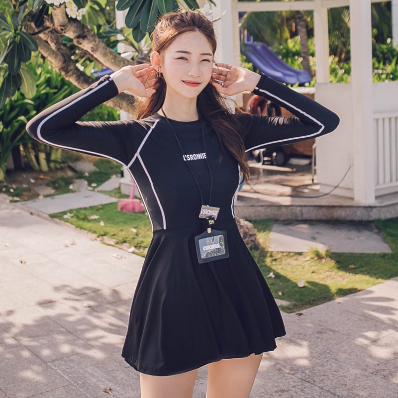 Phiên bản Hàn Quốc mới của áo tắm một mảnh dài tay có khóa kéo bảo thủ ngoài trời suối nước nóng che bụng cho nữ