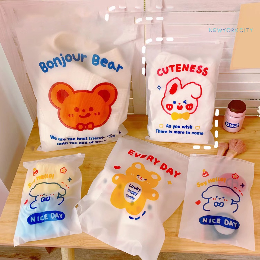 Ny-5 Túi Đựng Đồ Trong Suốt In Họa Tiết Gấu Và Chữ Cái Có Khóa Kéo Nhỏ Gọn Dành Cho Gia Đình