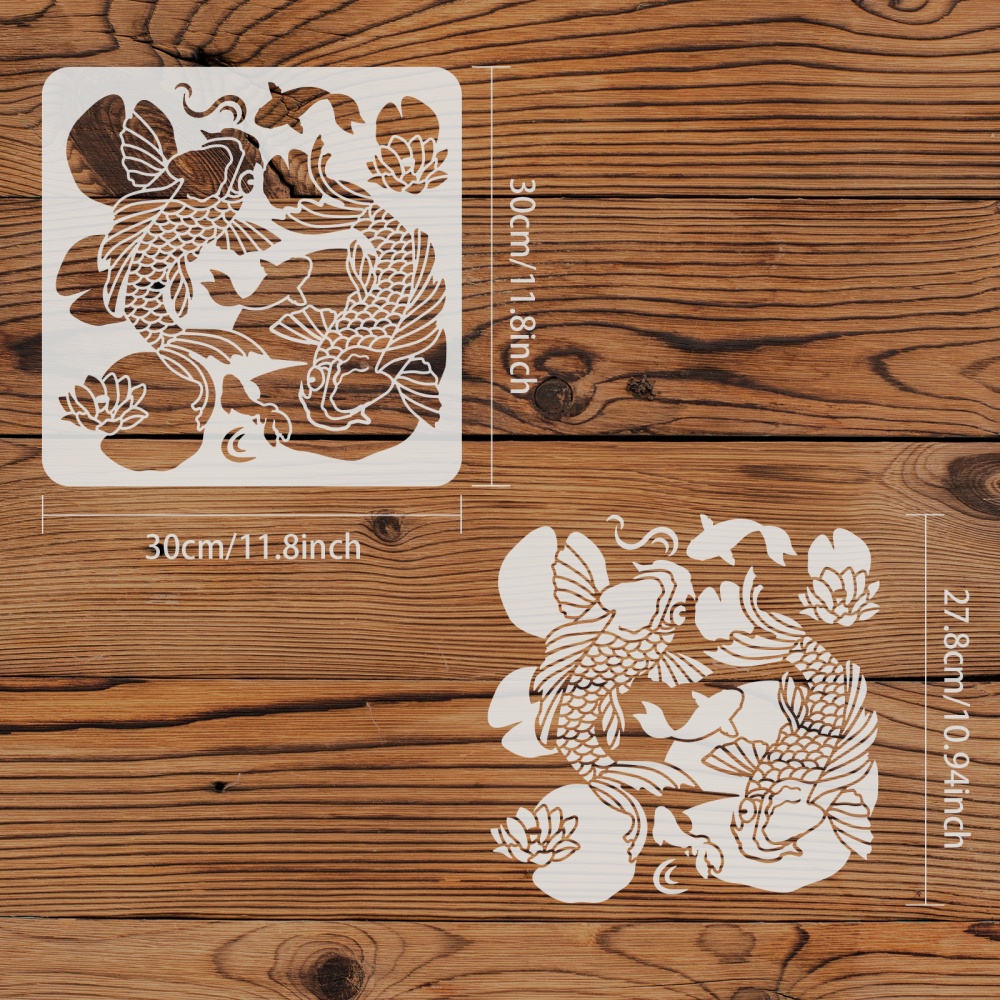 1 Khuôn Vẽ Hình Cá Koi Và Lá Sen 30x30cm Trang Trí Tường DIY