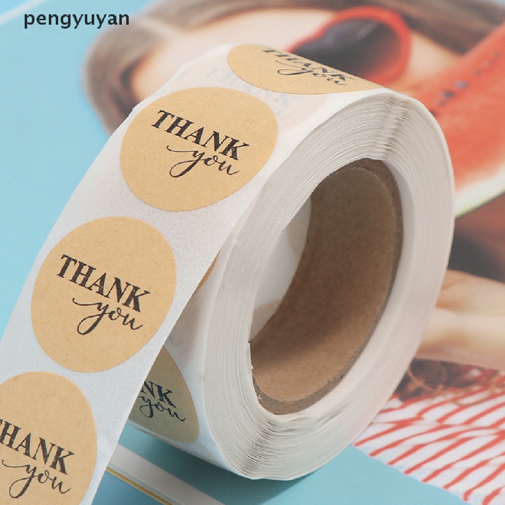 [pengyuyan] Set 500 Miếng Dán Giấy Kraft Hình Tròn In Chữ Thank you er Dùng Trang Trí Sổ Tay