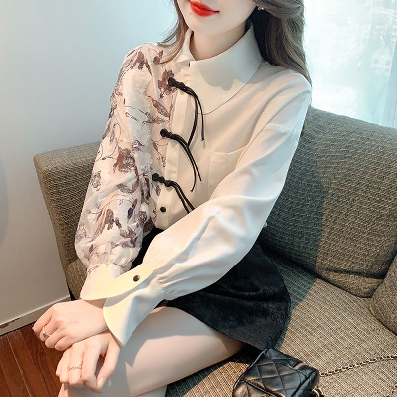 Áo Sơ Mi Tay Dài In Họa Tiết Phong Cách Retro Trung Hoa