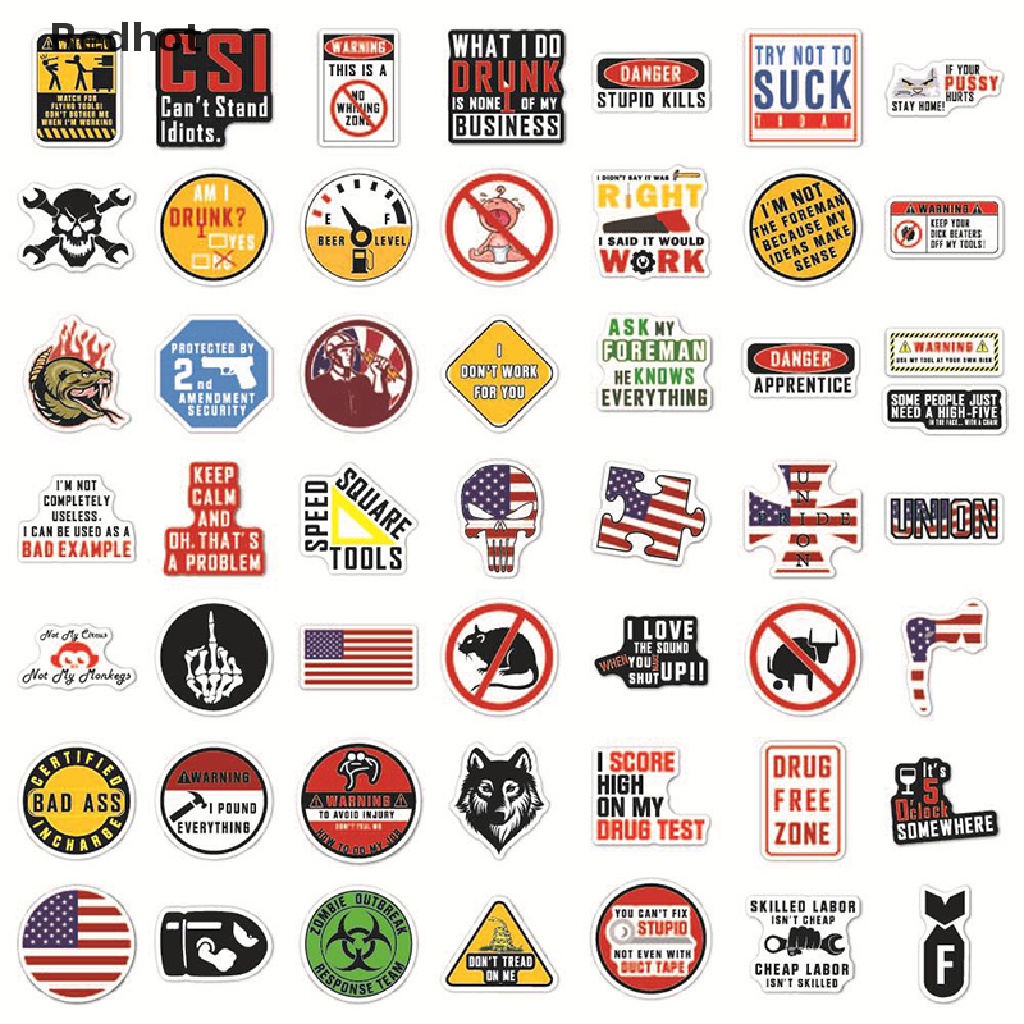 Bộ 50 Miếng Dán Cứng In Chữ Hài Hước Cho Xây Dựng