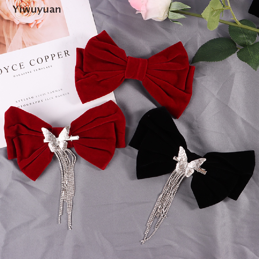 < Yiwuyuan > Trâm Cài Tóc Nơ Nhung Đính Đá Phối Tua Rua Kiểu Hàn Quốc Thủ Công Cho Bé Gái Giảm Giá