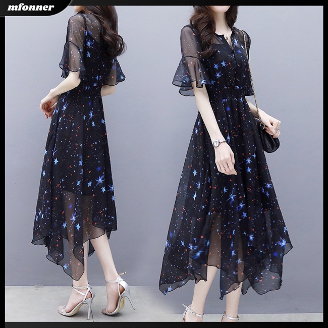 Đầm Midi Tay Ngắn Cổ Tròn Dáng Ôm Thiết Kế Không Đồng Đều Xinh Xắn Thời Trang Cho Nữ