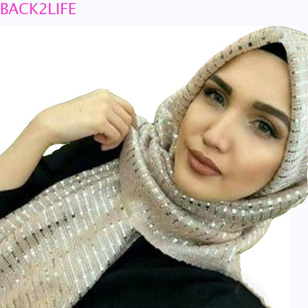 Back2 Khăn Choàng Cổ Đính Kim Sa Lấp Lánh Màu Trơn Phong Cách Hồi Giáo Cho Nữ