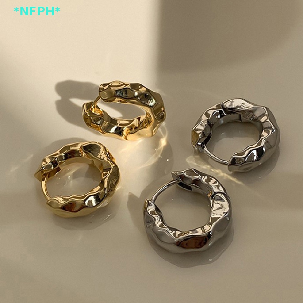 Nfph &gt; Bông Tai Vòng Tròn Gợn Sóng Bằng Kim Loại Dày Màu Lạnh Vintage Cho Nữ Mới