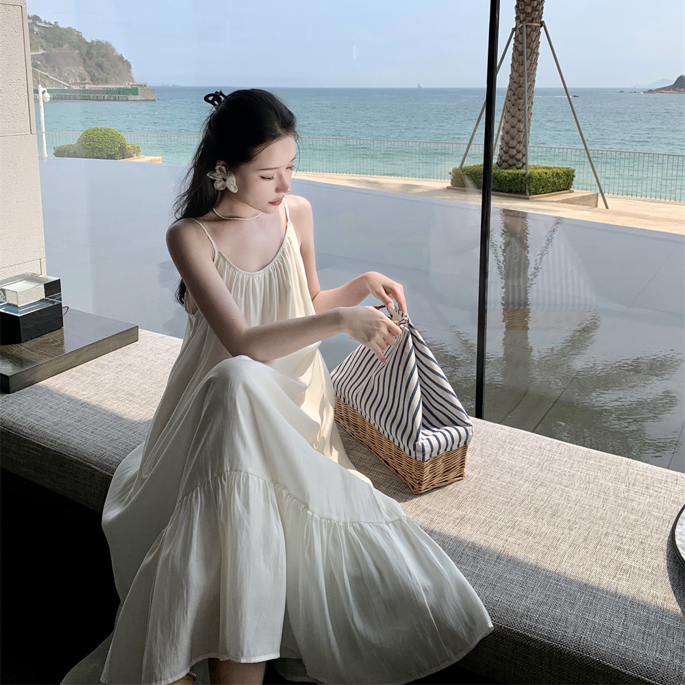 Đầm Hai Dây Dáng Dài Form Rộng Phong Cách Pháp Thời Trang Mùa Hè Cho Nữ