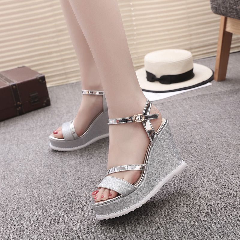 Giày Sandal Cao Gót Đế Xuồng Chống Thấm Nước Phong Cách Mùa Hè