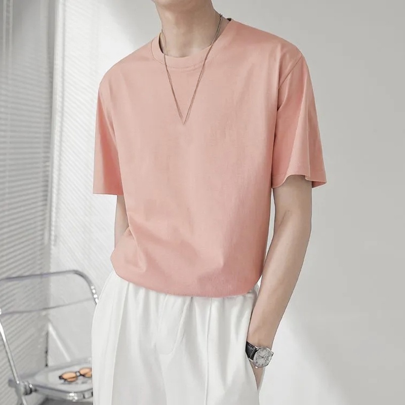 INCERUN Áo Thun Tay Ngắn Cổ Tròn Màu Trơn