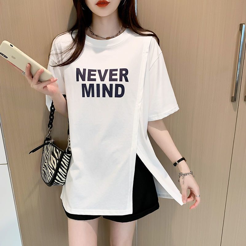 Áo Thun Nữ Ngắn Tay Dáng Rộng Xẻ Tà Thời Trang Mùa Hè