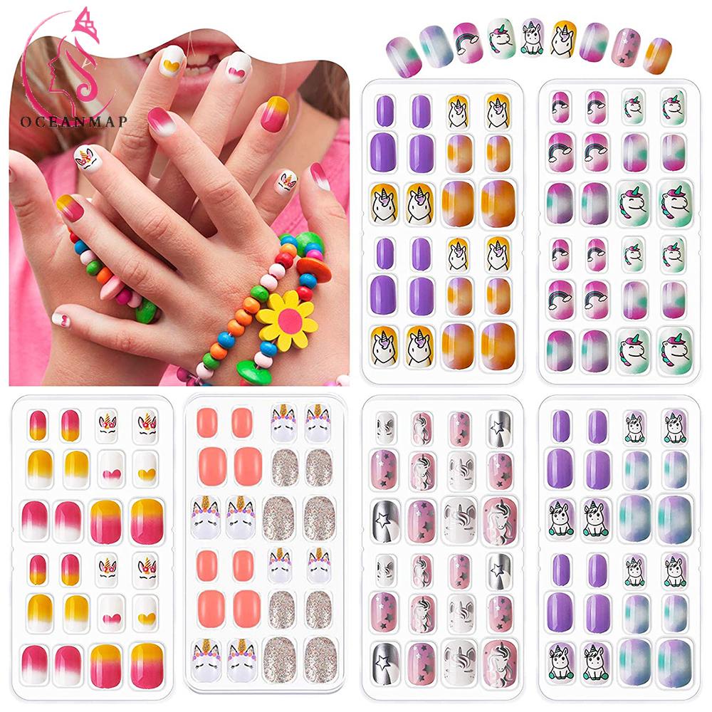 Bộ 24 Móng Tay Giả Bằng Acrylic Thời Trang Dành Cho Trẻ Em