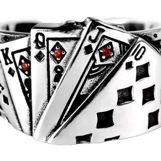 Nhẫn Unisex Hở Chạm Khắc Lá Bài Poker Độc Đáo