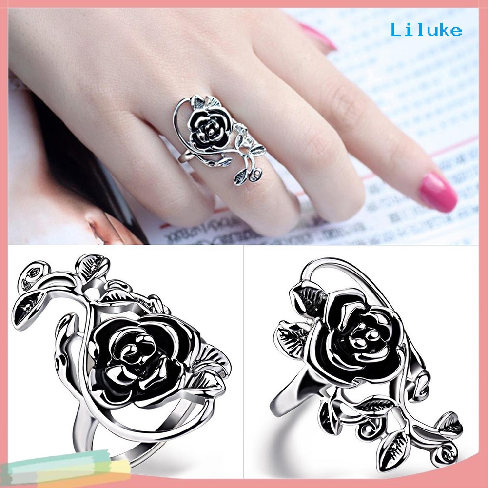 Nhẫn Hợp Kim Tráng Men Họa Tiết Hoa Hồng Thời Trang Cho Nữ