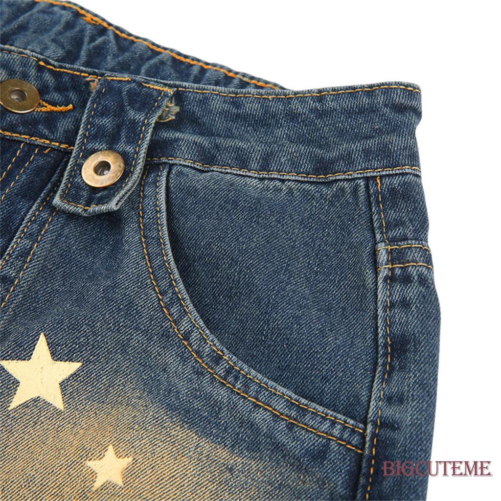 Quần Jean Dài Eo Thấp Dáng Rộng In Hình Ngôi Sao Kiểu Retro Thời Trang Xuân Thu Cho Nữ
