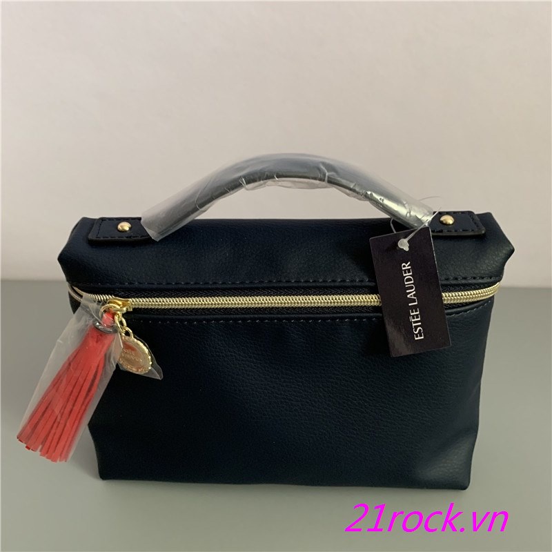 Bán Chạy ~ Túi Đựng Mỹ Phẩm Estee Lauder Da Pu Mềm Màu Xanh Navy Phong Cách Mới