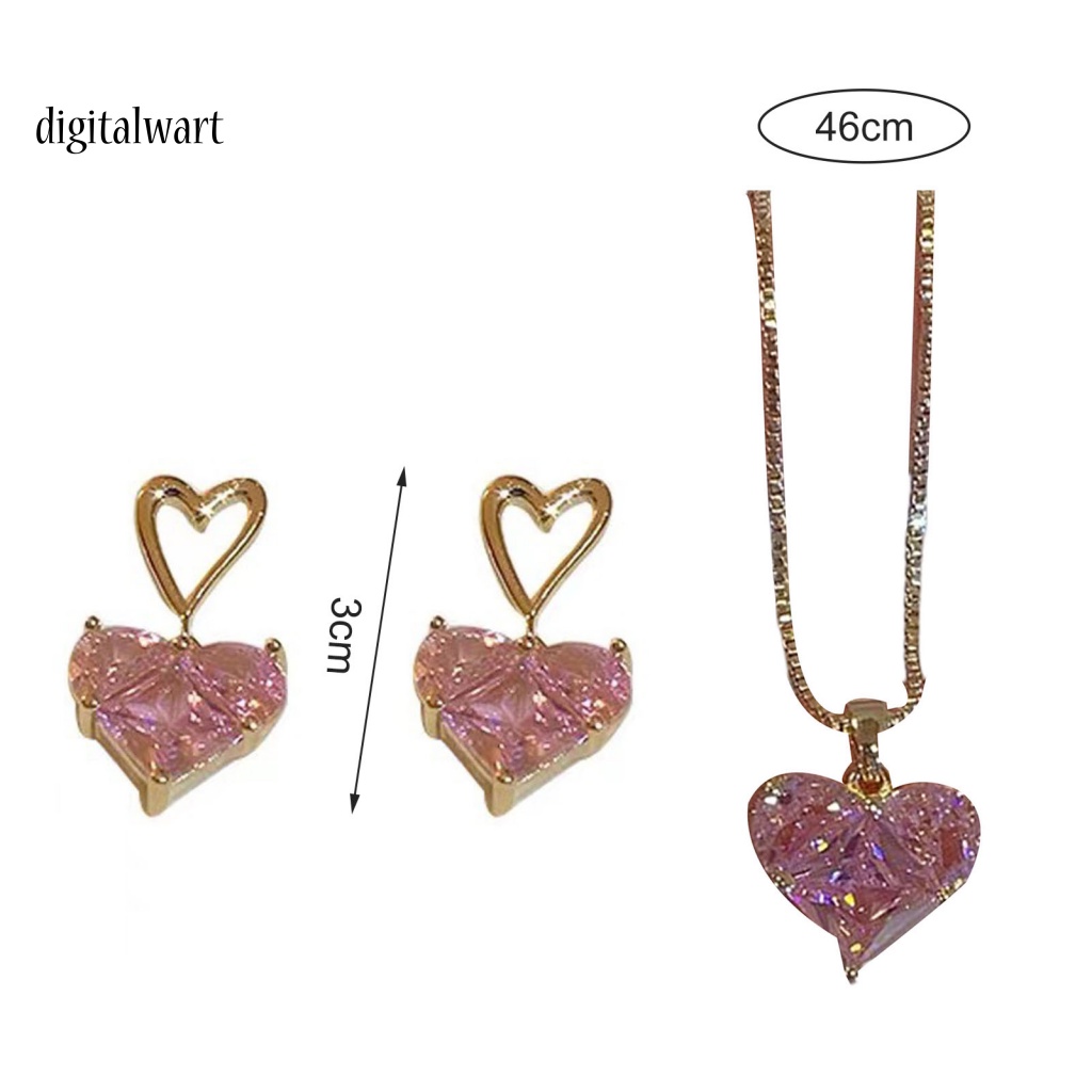 Kỹ Thuật Số| Set 1 / 1 Cặp Bông Tai / Vòng cổ Hình Trái Tim Đính Đá Thời Trang Nữ