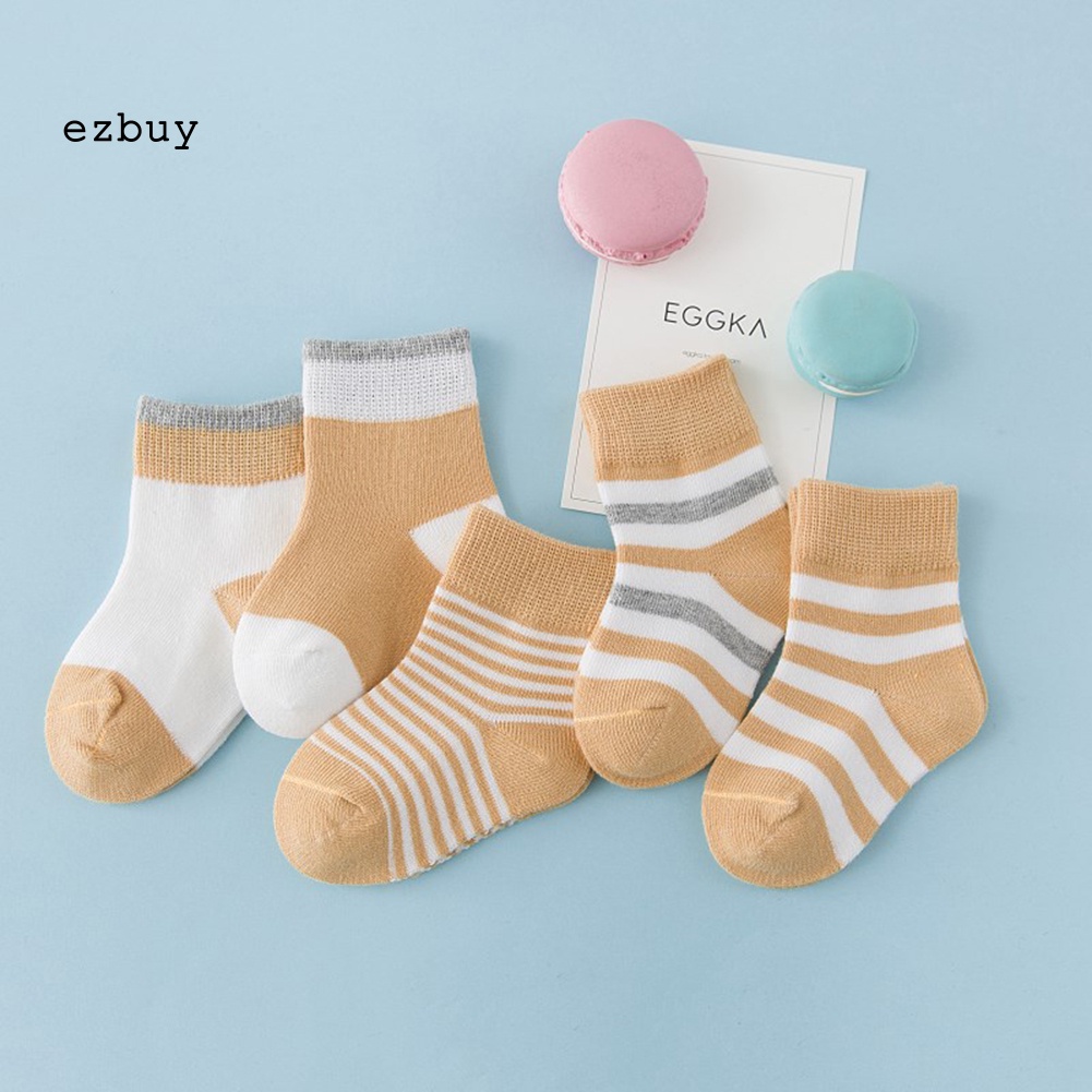 Bộ 5 Đôi Vớ Cotton Kẻ Sọc Mềm Mại Thấm Hút Mồ Hôi Cho Bé
