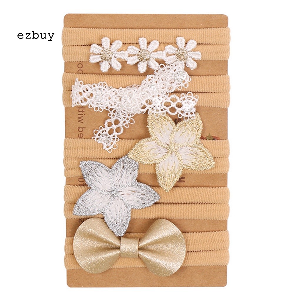 Bộ 5 Băng Đô Mềm Mại Đính Hoa Trang Trí Dành Cho Bé Gái