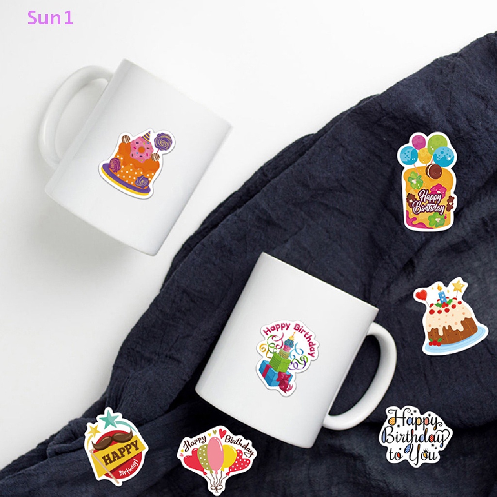 Sun1 &gt; 50 Nhãn Dán Happy Birthday Graffiti Bằng PVC Trang Trí Nhật Ký / Điện Thoại / Tủ Lạnh / Xe Hơi / Ghi Ta / Quà Tặ
