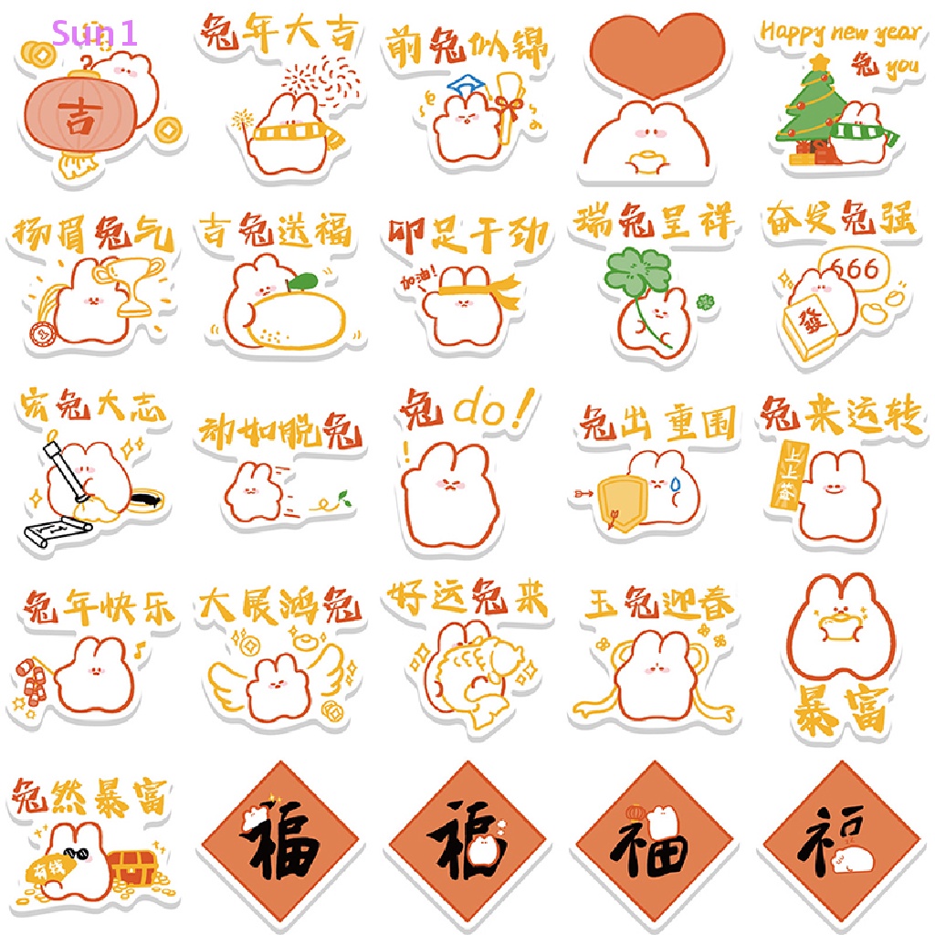 Set 52 Nhãn Dán PVC Hình Thỏ Trang Trí Năm Mới Cho Đàn Ghi Ta / Laptop / Điện Thoại / Sổ Tay DIY