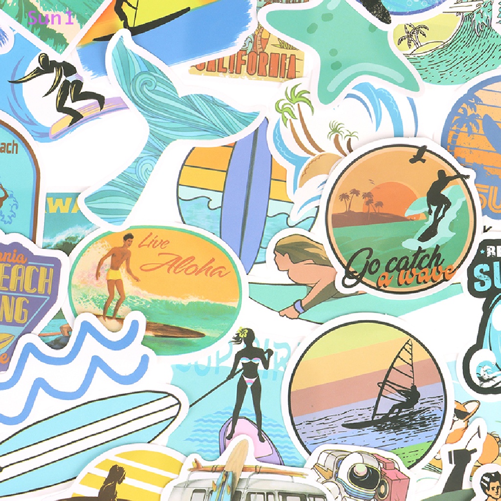 Set 50 Miếng Dán Sun1 > Hình Lướt Sóng Mùa Hè Trang Trí Vali Laptop Guitar Ván Trượt Xe Hơi
