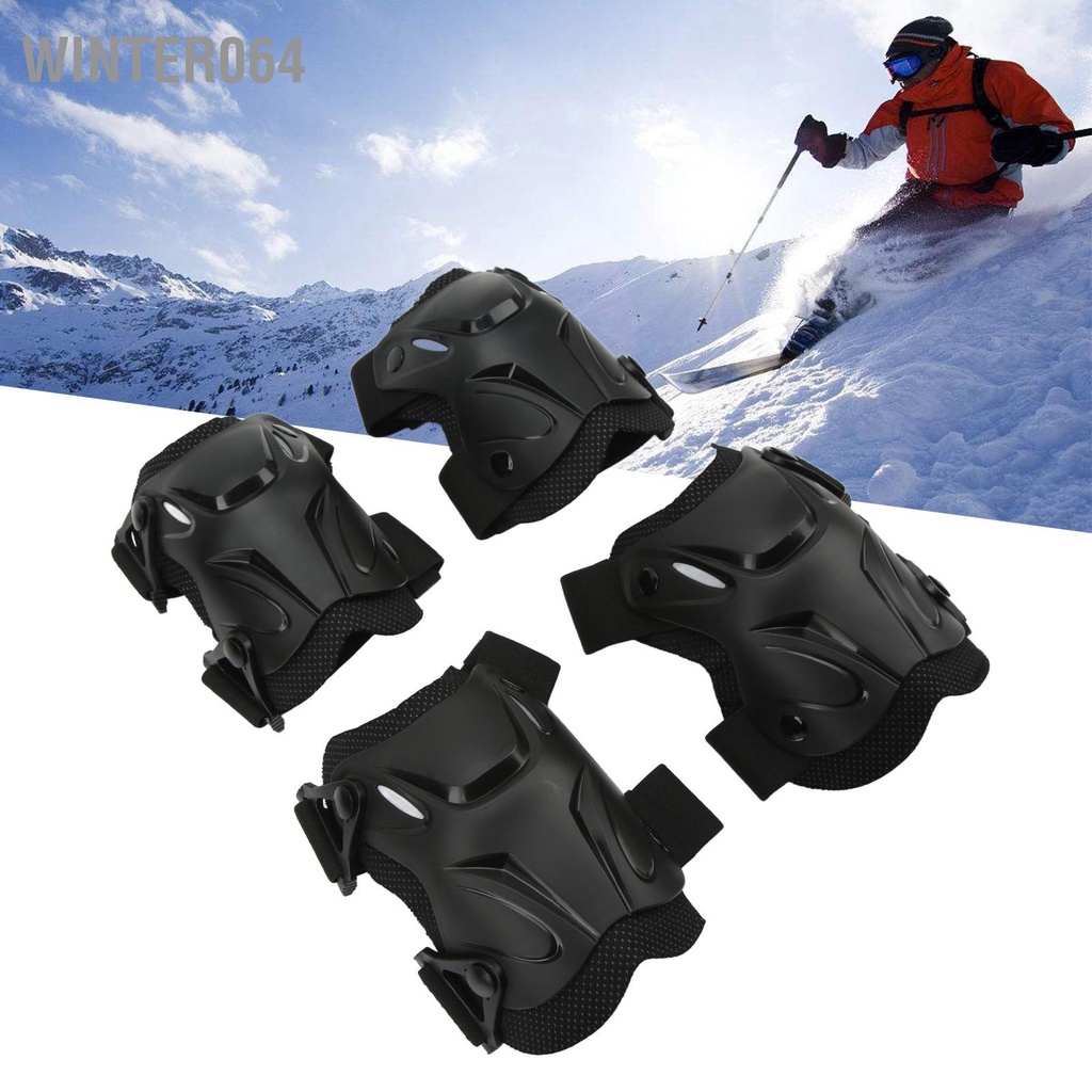 Winter064 Miếng Đệm Đầu Gối Khuỷu Tay Cận Vệ Có Thể Điều Chỉnh Chống Va Đập Tiện Dụng Ngoài Trời Đồ Dùng An Toàn Cho Đi Xe Đạp Đen Free Size