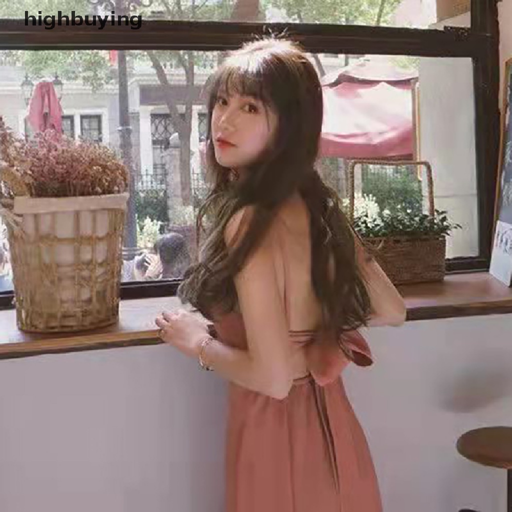 Đầm Hai Dây Dáng Dài Chữ A Hở Lưng Màu Trơn Thời Trang Mùa Hè 2023 Cho Nữ