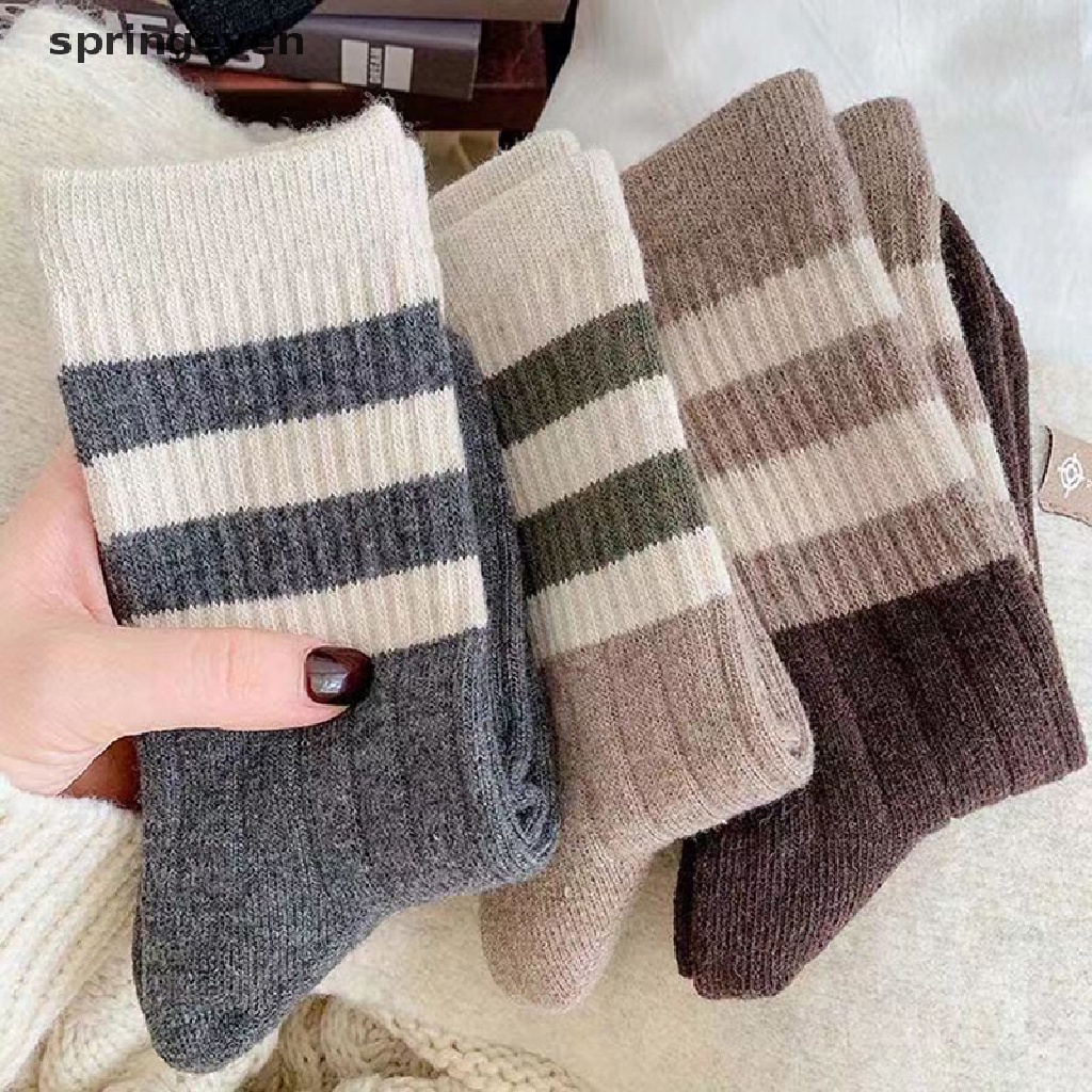 Đôi Vớ Len Dày Giữ Ấm Thoáng Khí Họa Tiết Kẻ Sọc Thời Trang Cho Nam Và Nữ