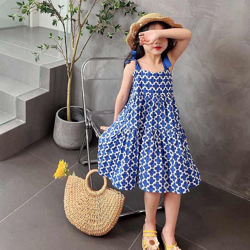 Đầm Công Chúa Mùa Hè Hai Dây Phong Cách Hàn Quốc Dễ Thương Hợp Thời Trang Cho Bé Gái