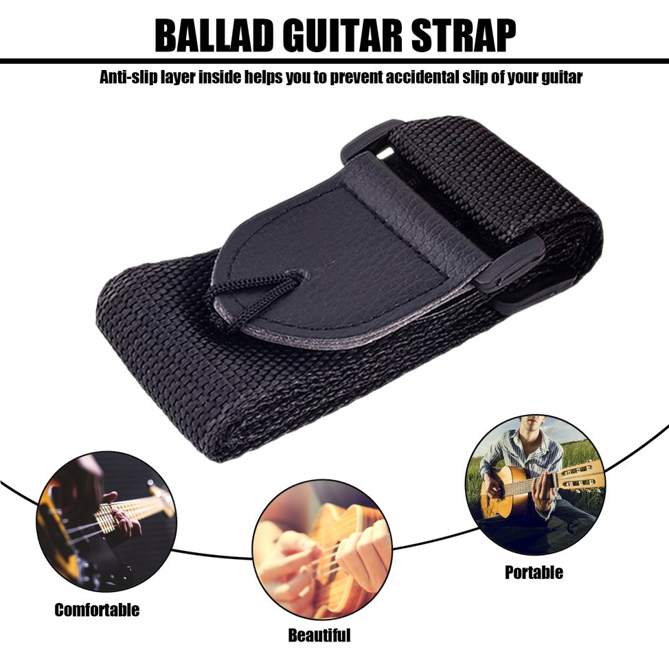 Adjustable Guitar Shoulder Strap Nylon Belt Leather Ends For Guitar Bass