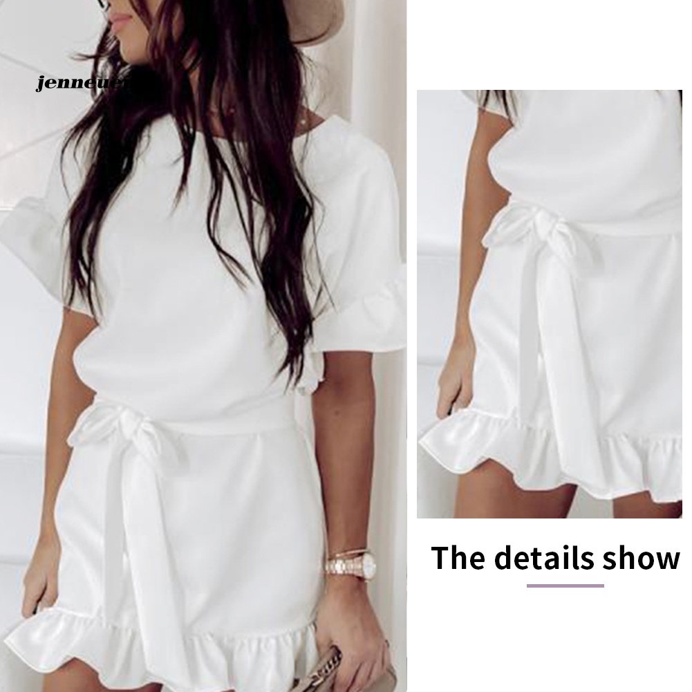 Đầm Tay Ngắn Cổ Tròn Màu Sắc Thời Trang Dành Cho Nữ