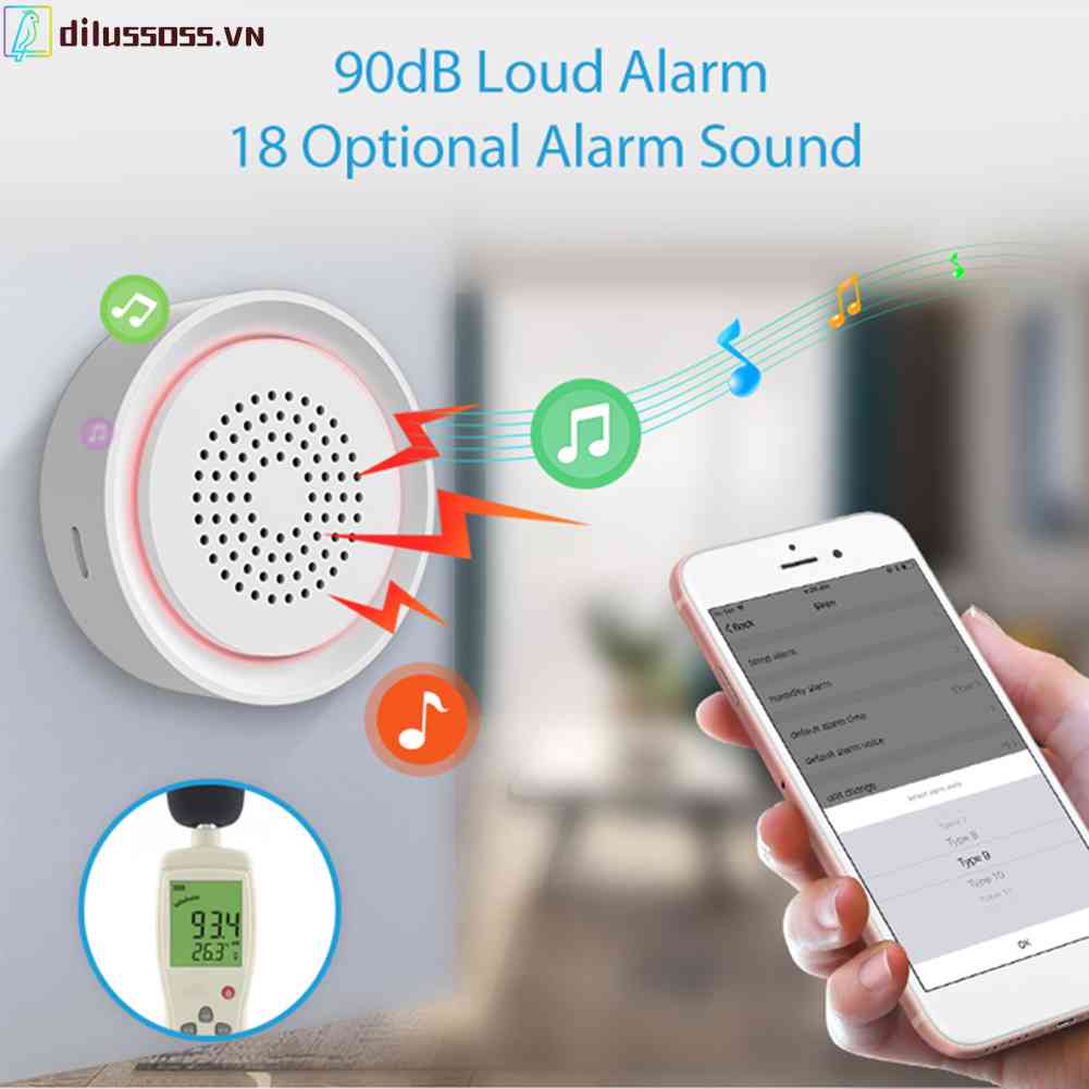 Hệ Thống An Ninh Báo Động Độ Ẩm 2.4Ghz WiFi USB Âm Thanh Đèn Siren