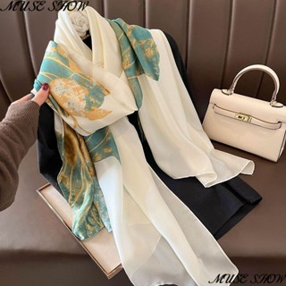 Khăn Choàng Lụa Cao Cấp Dáng Dài Chống Nắng In Họa Tiết Hoa Sen Thời Trang 2023 Ur7