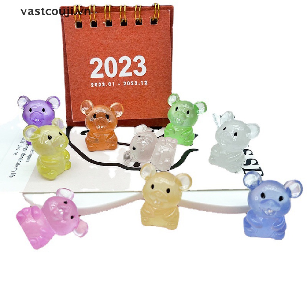 Set 2 Chú Chuột Phản Quang Mini Bằng Nhựa Resin Dễ Thương Dùng Trang Trí