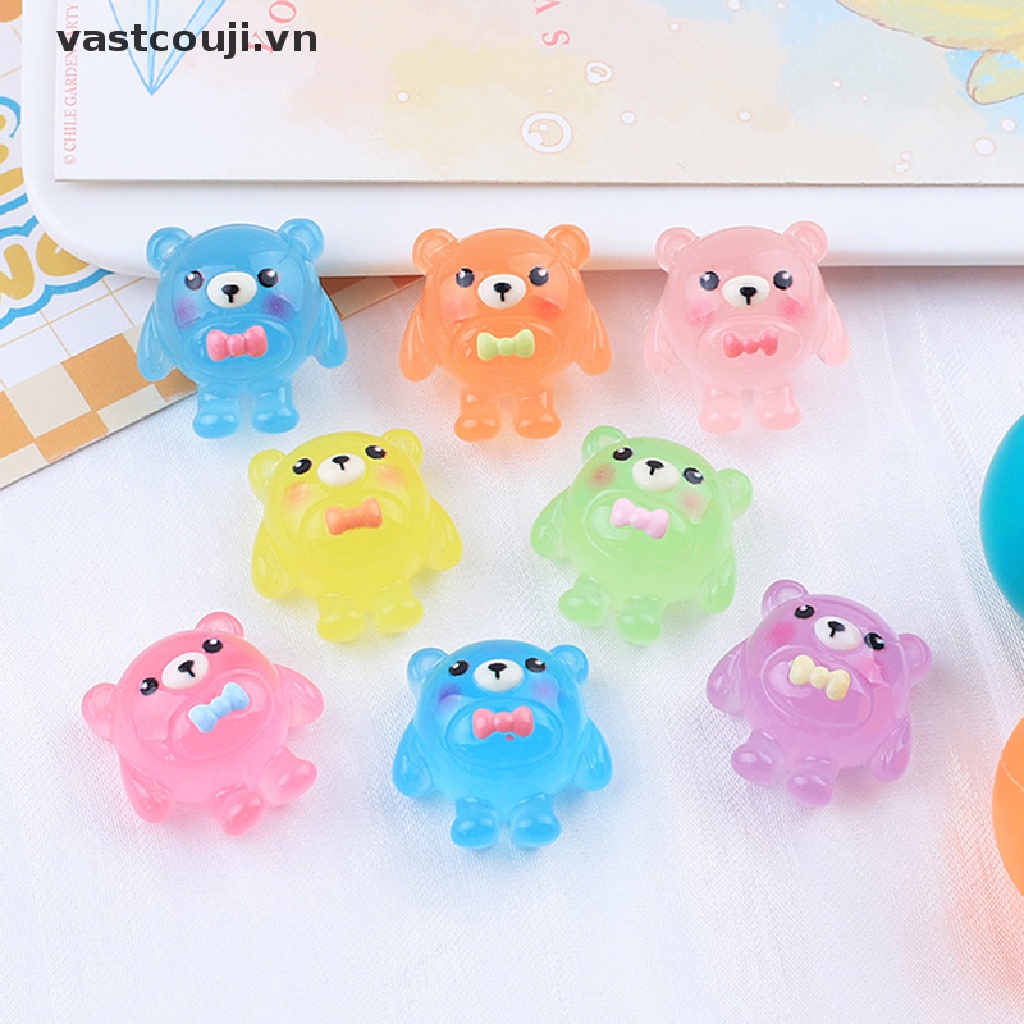 Bộ 5 Tượng Gấu Phát Sáng Bằng Nhựa Resin Trang Trí Tiểu Cảnh VASTJI