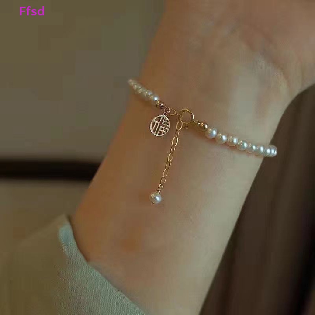 {Ffsd} Vòng Tay Chuỗi Hạt Ngọc Trai Giả Bằng Đồng Rỗng Thanh Lịch Có Thể Điều Chỉnh Phối Tua Rua Dài May Mắn Cho Nữ