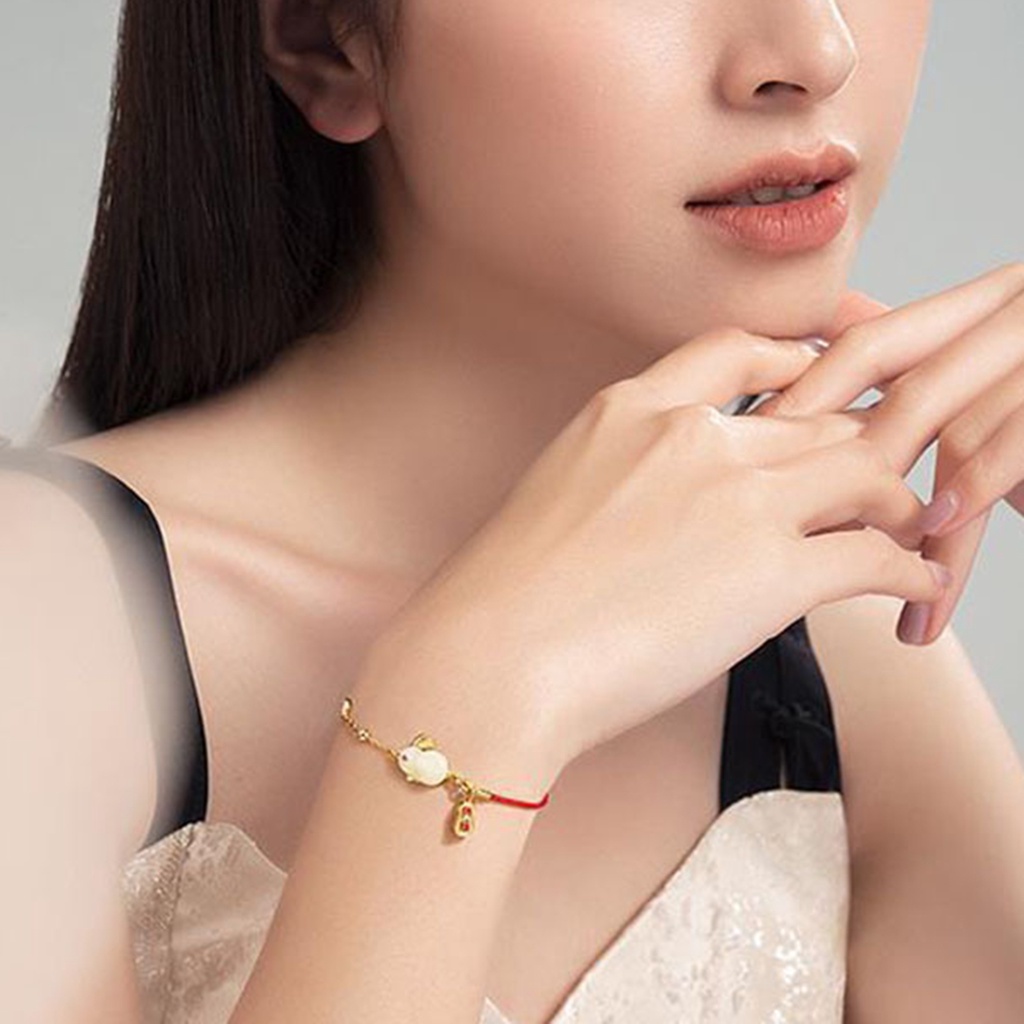 Vòng Đeo Tay Nửa Dây Mặt Hình Thỏ Ngọc Bích Giả Phong Cách Trung Hoa Cho Nữ