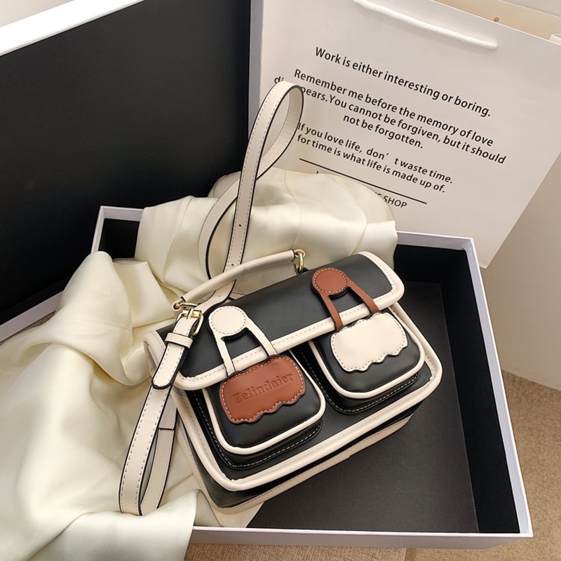 Ielgy Túi Đeo Vai Hình Vuông Có Khóa Nam Châm Màu Tương Phản Phong Cách retro Thời Trang Nhỏ Gọn Đơn Giản Cho Nữ