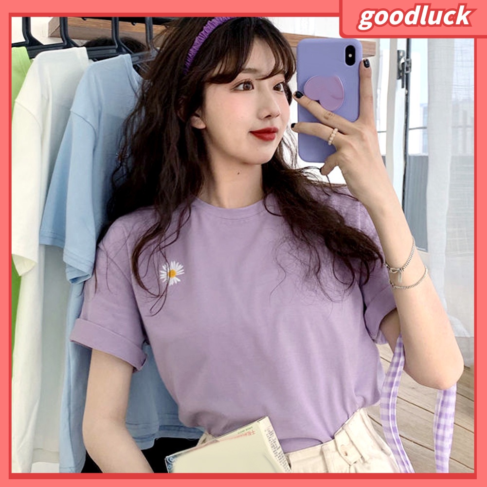 Áo Thun Tay Ngắn Cổ Tròn Dáng Rộng In Họa Tiết Marguerite Thời Trang Cho Nữ