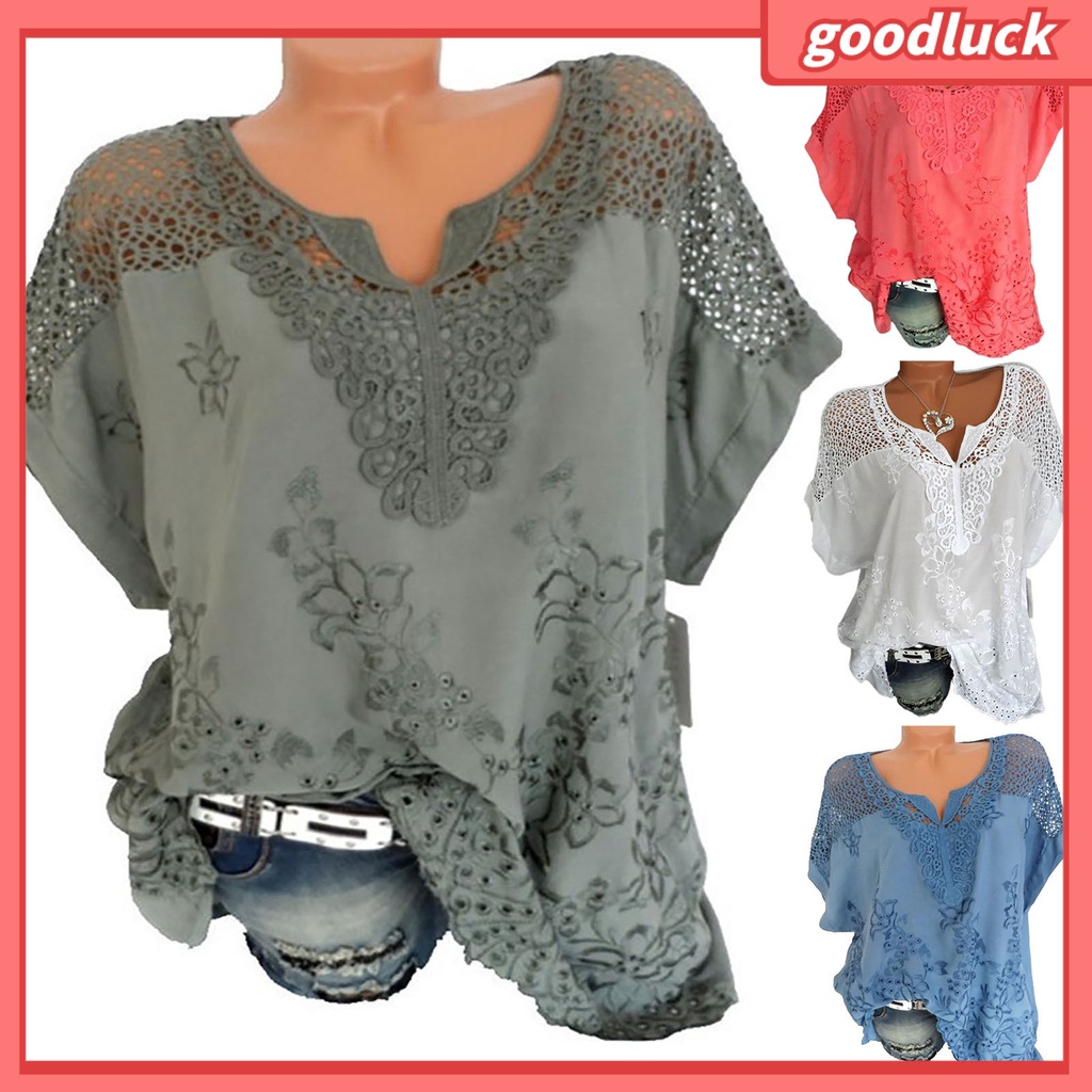Áo Thun Nữ Tay Ngắn Cổ Chữ V Phối Ren Mềm Mại Thời Trang Mùa Hè