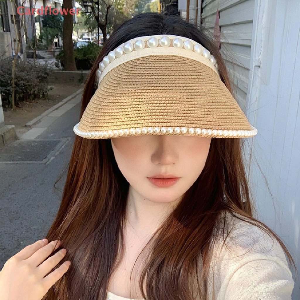 Mũ Lưỡi Trai Hở Chóp Đính Ngọc Trai Thời Trang Đi Biển Mùa Hè Mới Cho Nữ