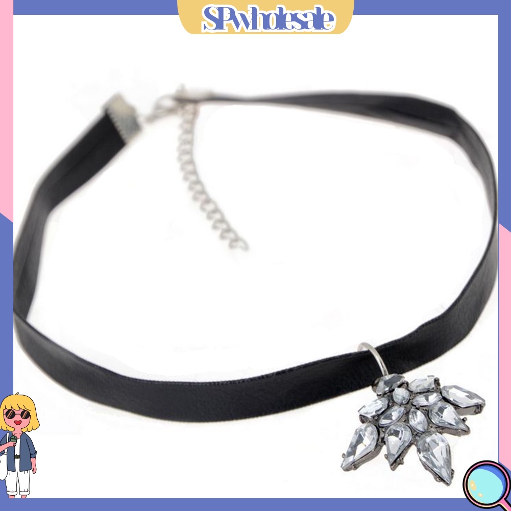 <SPwholesale> Vòng Cổ Choker Chất Liệu Da Mặt Thánh Giá Đính Đá Phong Cách Gothic
