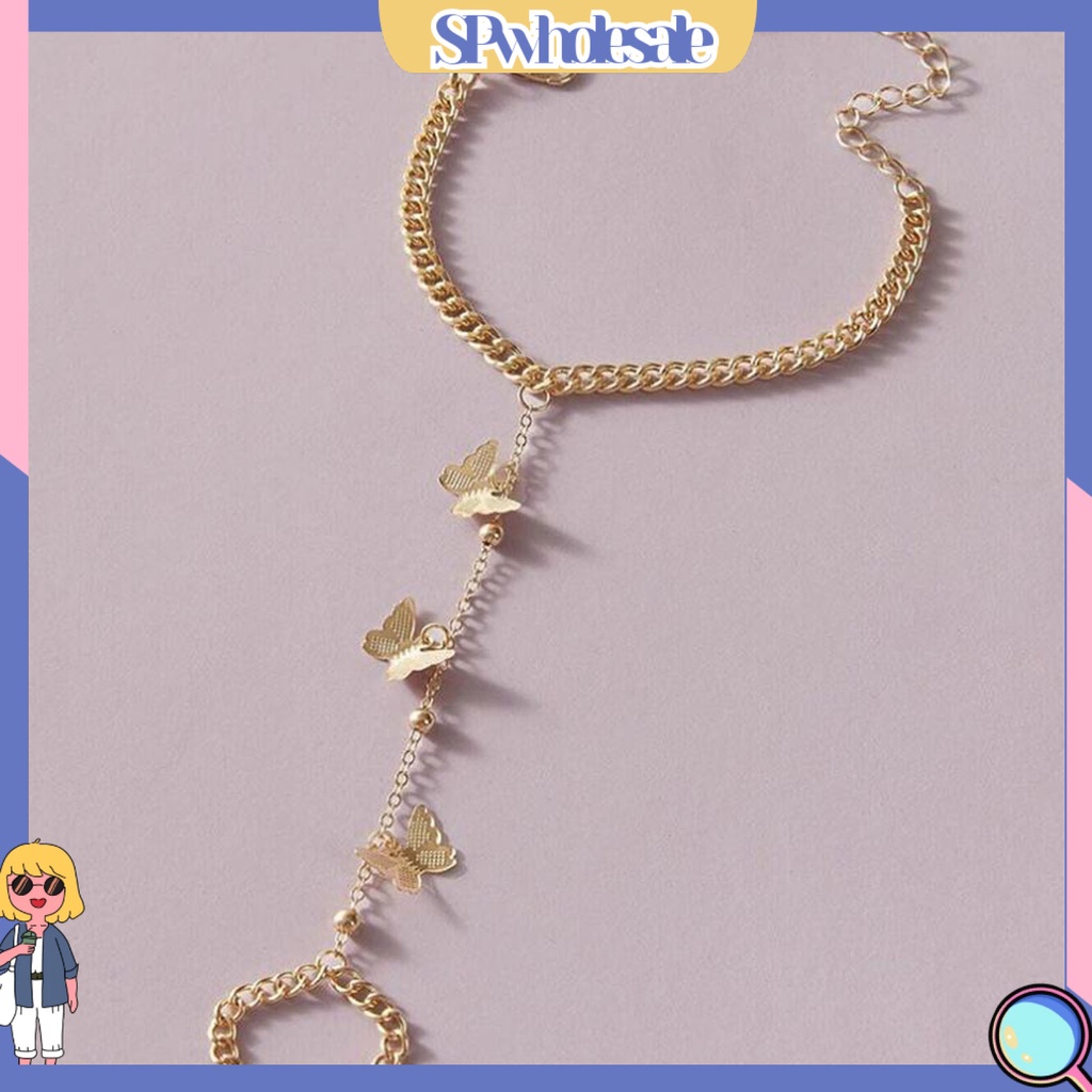 <SPwholesale> Vòng Tay Dạng Nhẫn Hình Bướm Có Thể Điều Chỉnh Độ Dài Phong Cách Hip hop Cho Nữ