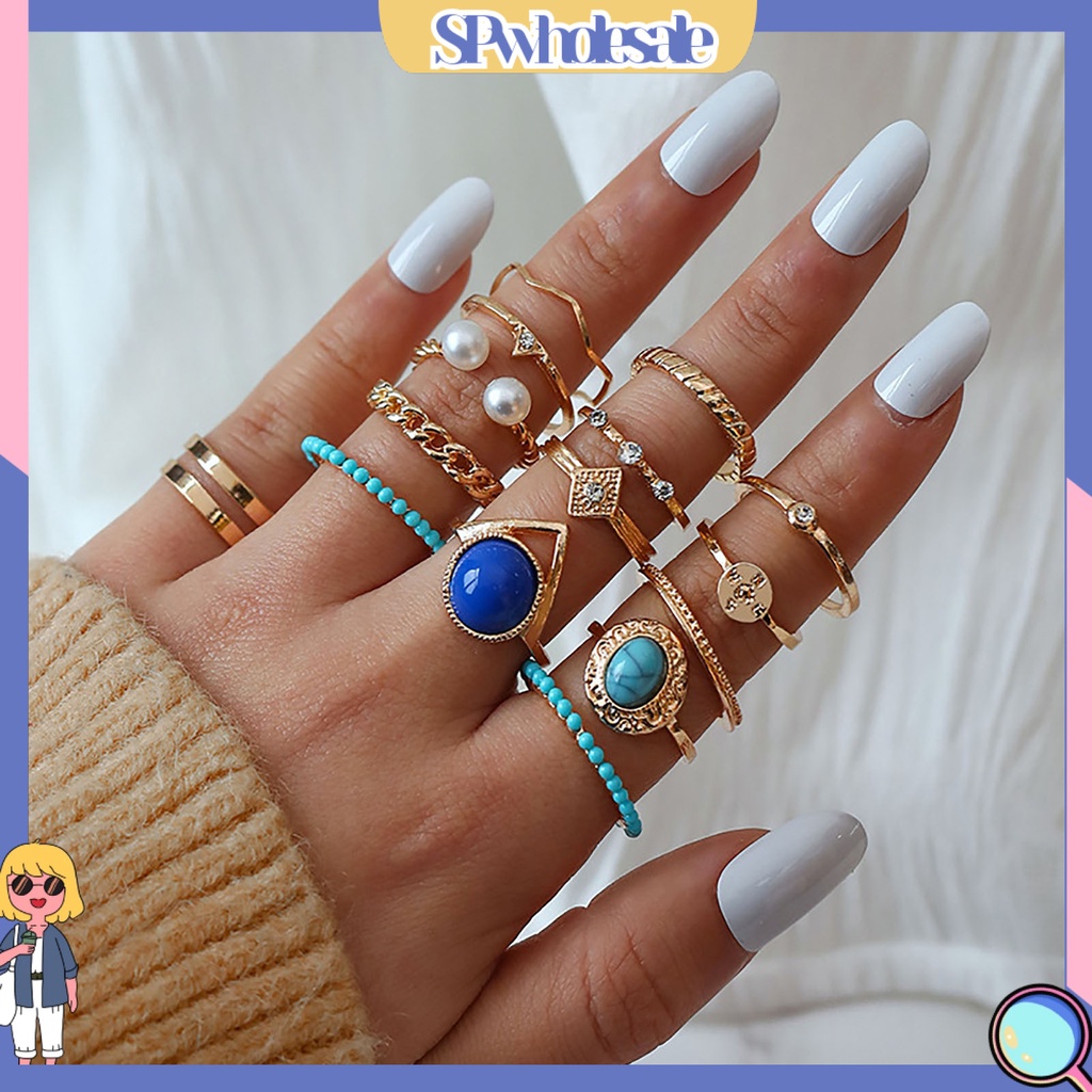 <SPwholesale> Set 15 Nhẫn Đeo Khớp Ngón Tay Đính Ngọc Trai Giả Thời Trang