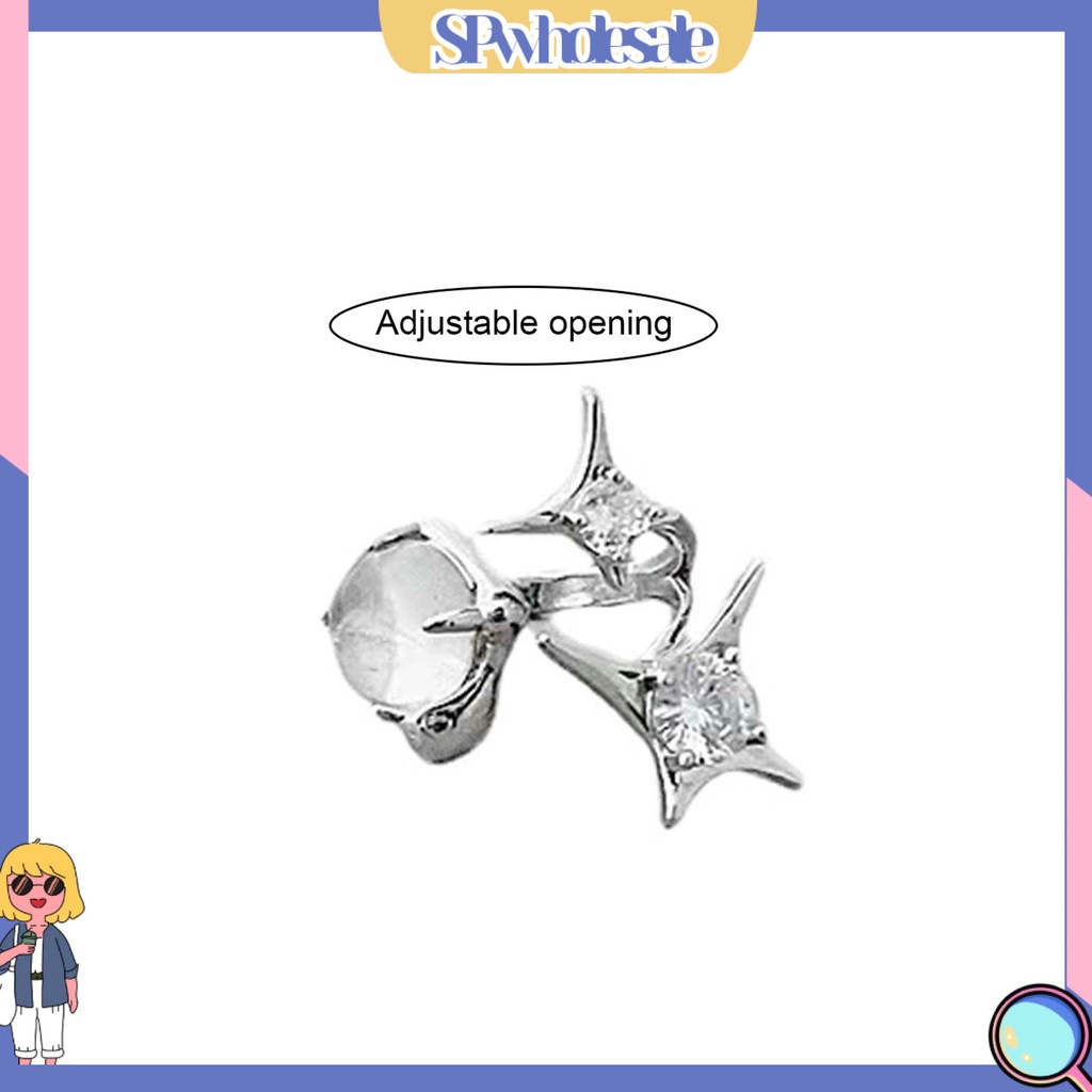 <SPwholesale> Nhẫn Dạng Hở Mạ Điện Sáng Bóng Đính Đá Giả Kim Cương Sáng Điều Chỉnh Được Trang Sức Cho Nữ