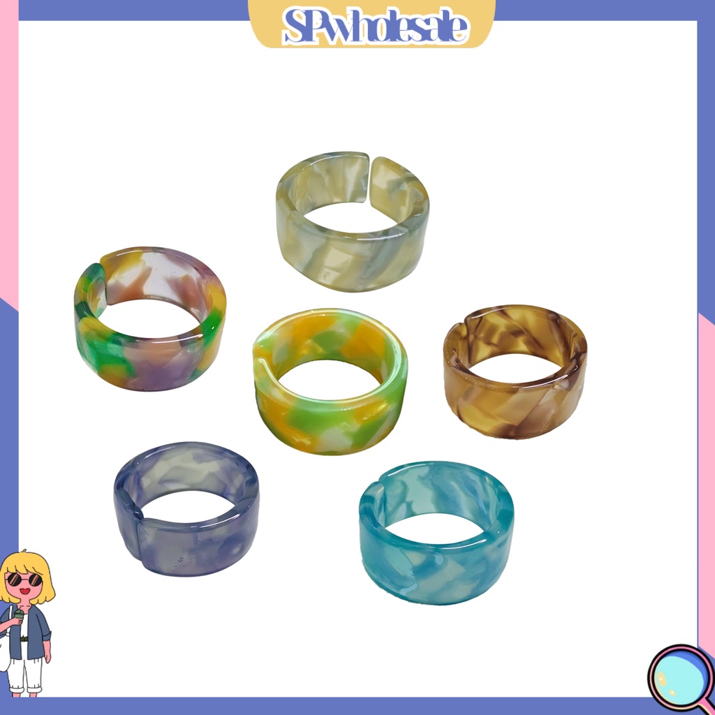 <SPwholesale> Nhẫn Đeo Ngón Tay Dạng Hở Hình Chữ C Đầy Màu Sắc Bằng Nhựa Resin Dày Nhỏ Có Thể Điều