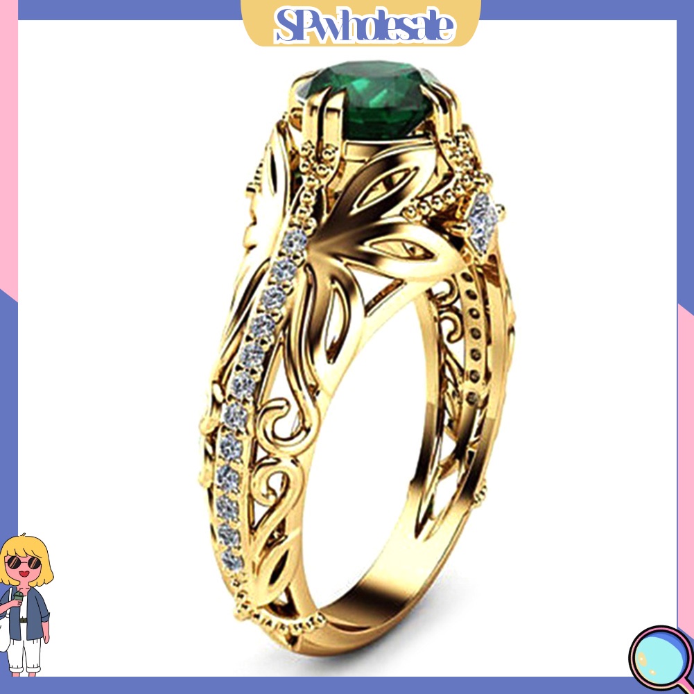 &lt;SPwholesale&gt; Nhẫn Mạ Vàng Đính Đá Emerald Hình Oval Phong Cách Cổ Điển Cho Nữ