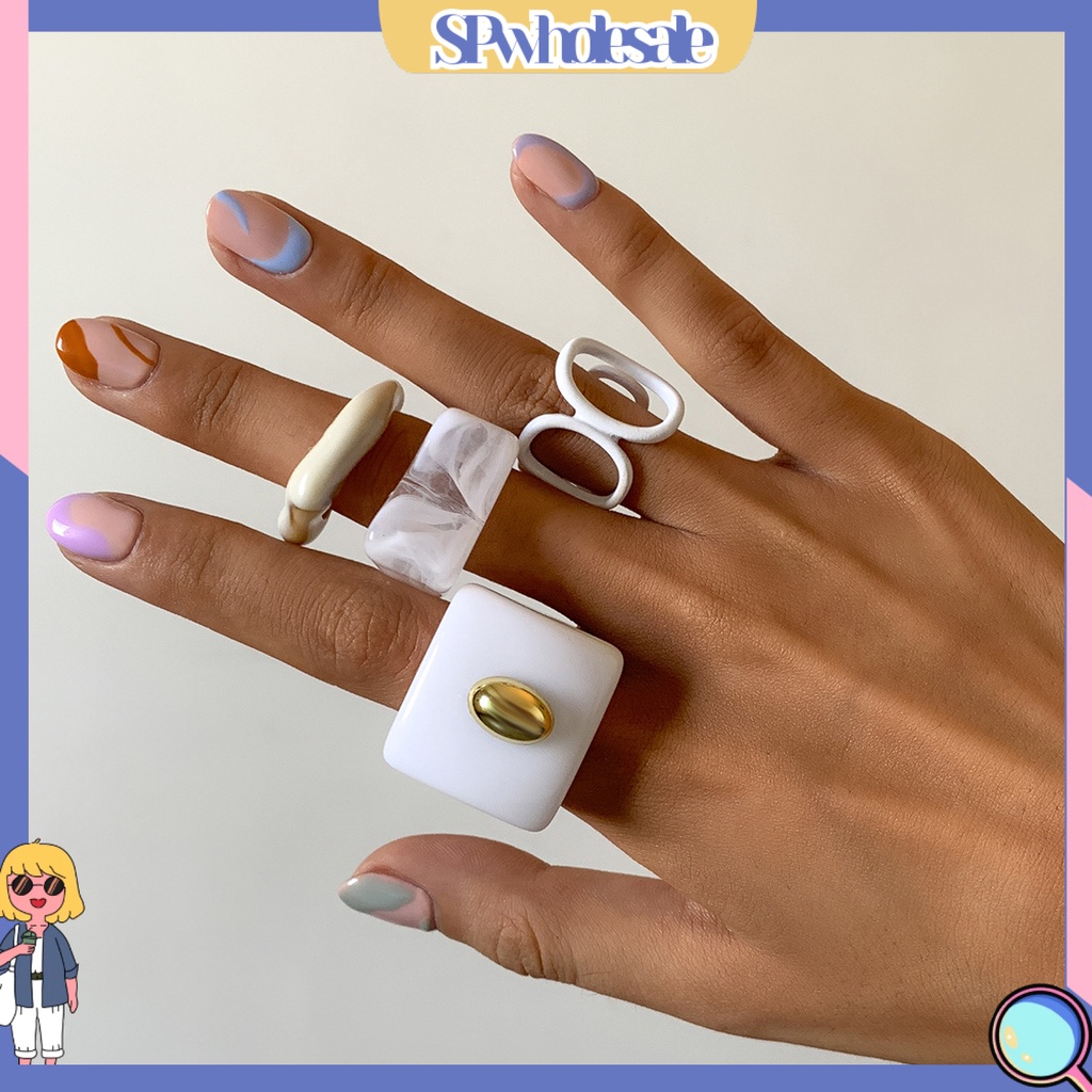 <SPwholesale> Bộ 4 Nhẫn Acrylic Phong Cách Vintage Dành Cho Nữ