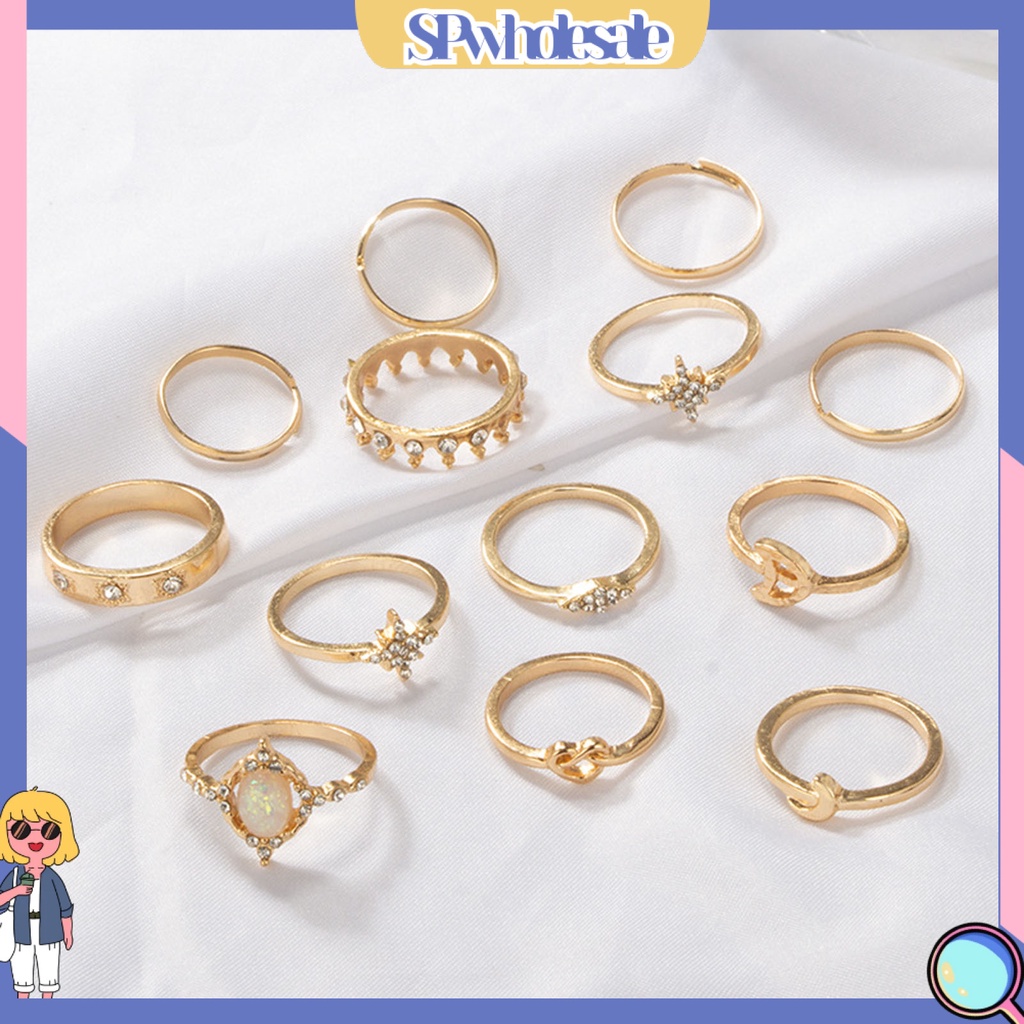<SPwholesale> Set 13 Nhẫn Đeo Khớp Ngón Tay Nhiều Kiểu Thời Trang Cho Nữ
