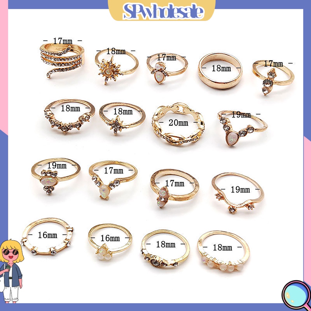 <SPwholesale> Set 17 Nhẫn Đeo Khớp Ngón Tay Phong Cách Boho
